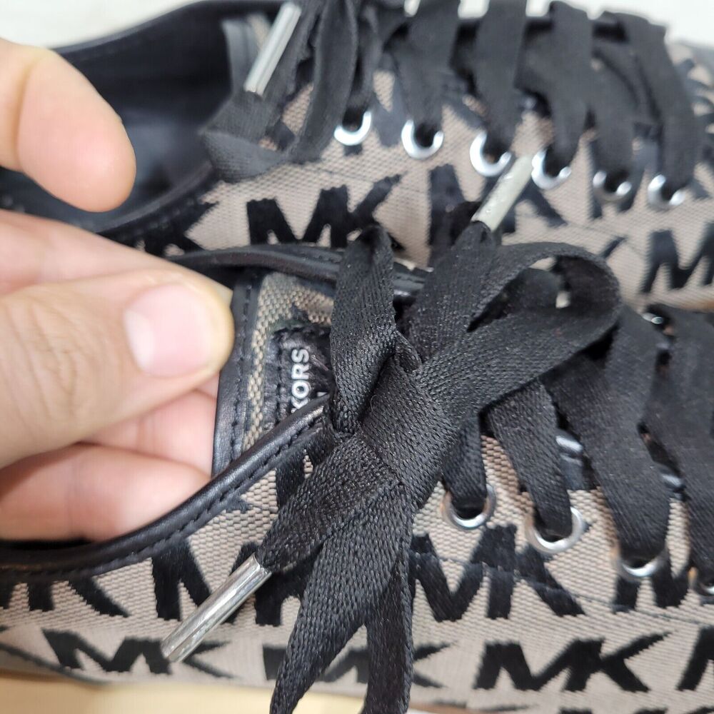 Michael Kors Shoes Size 10 Womens Black Tan MK Signature Logo Lace Up Sneakers - Picture 10 of 16